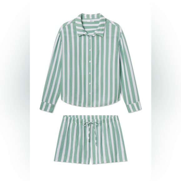 NWOT Lake Pajamas Nantucket Shorts Set in Granite Green Sail Stripe - Picture 3 of 5